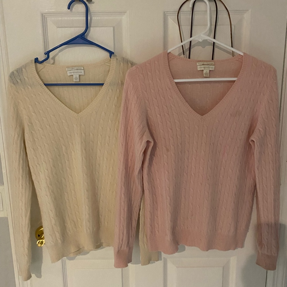 Charter Club V-Neck Sweater in Cream and Pink